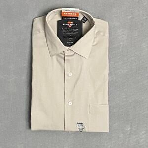 Van Heusen Stain Shield Men's Medium 15-15.5 34/35 Dress Shirt Stretch Oat NEW